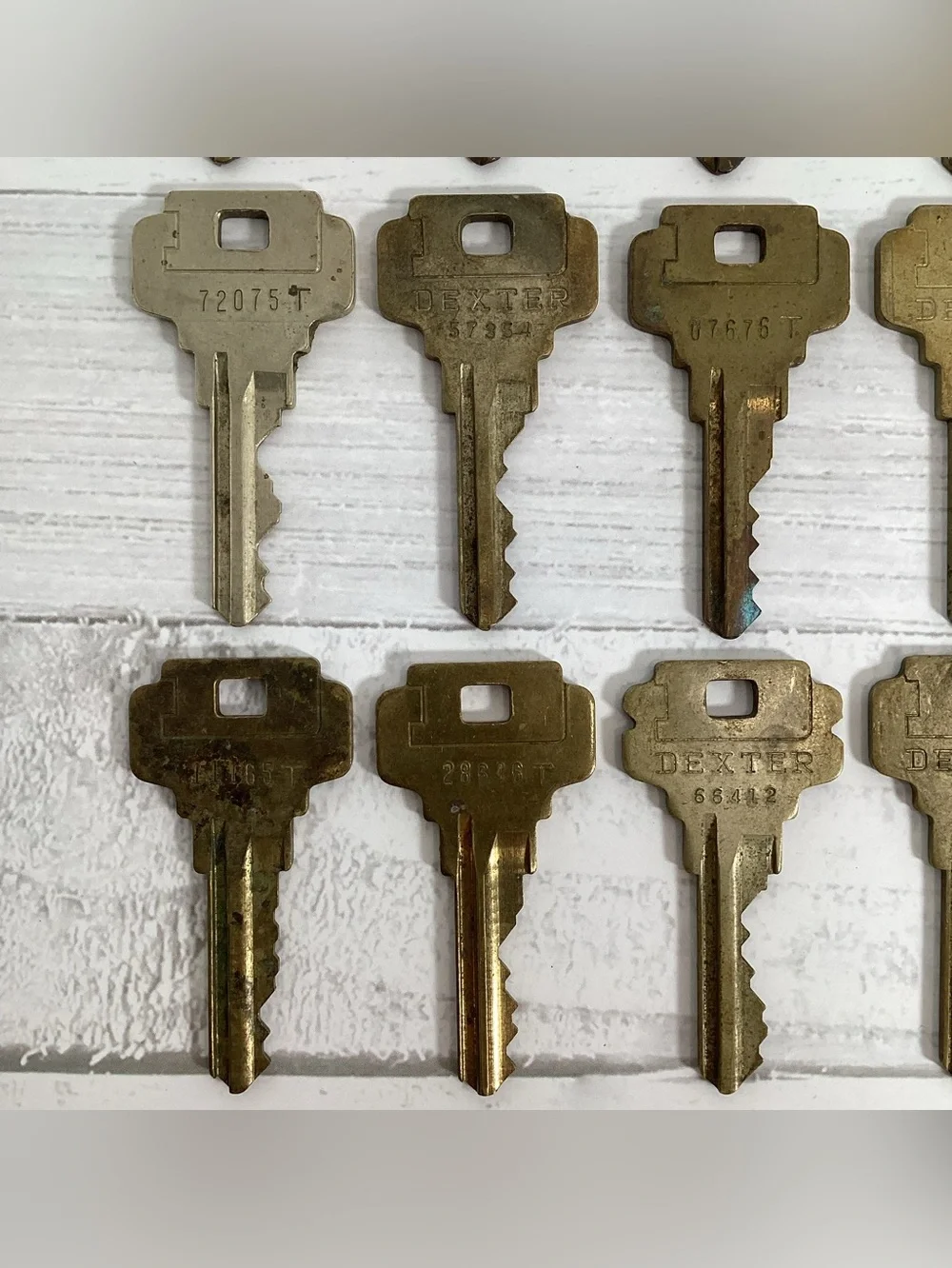 Lot 24 Vintage Brass Dexter Keys - Crafts Steampunk Collection Display Art